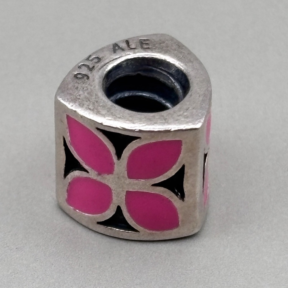 PANDORA Pink Enamel Flower Petals Sterling Silver Charm 925 ALE